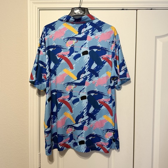 Deolax Golf Polo Shirt 2XL Colorful Geometric Stretch Performance Preppy Golf - Picture 3 of 6